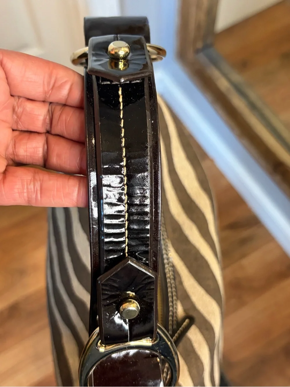 Dooney & Bourke Zebra Print Patent Hobo Bag Y2K